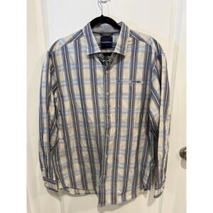 Tommy Bahama Shirt Mens Sz Large Plaid Lightweight Long Sleeve Preppy Button Up